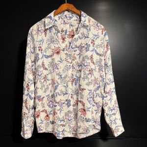 Charter Club Luxury floral Linen shirt button down V neck 3/4 sleeves Size L NWT